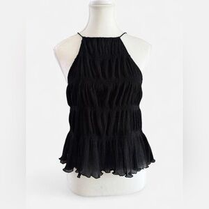 H&M Black Halter Top – Sheer Textured Babydoll Blouse – Size Small